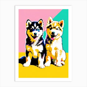 'Alaskan Malamute Pups' , This Contemporary art brings POP Art and Flat Vector Art Together, Colorful, Home Decor, Kids Room Decor,  Animal Art, Puppy Bank - 37th Art Print