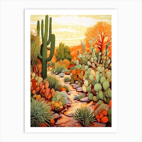 Orange Desert And Cactus 1 Art Print