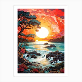 Coral Beach Australia At Sunset, Vibrant Painting 3 Art Print