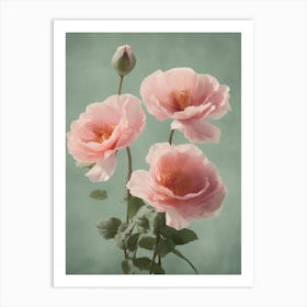 Pink Roses Flowers Acrylic Painting In Pastel Colours 7 Art Print