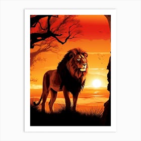 African Lion Sunset Silhouette 3 Art Print