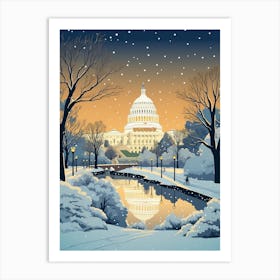 Winter Travel Night Illustration Washington Dc Usa 1 Art Print