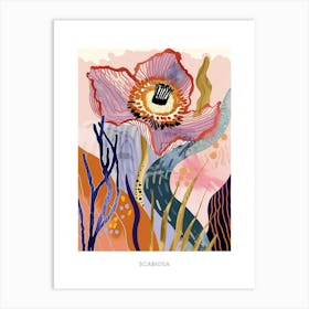 Colourful Flower Illustration Poster Scabiosa 2 Art Print