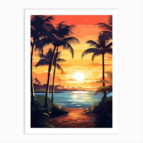 Fort Lauderdale Beach Florida With The Sun Set, Vibrant Painting 4 Art Print