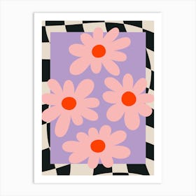 Flowers on Checkered Background Art Print