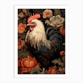 Dark And Moody Botanical Rooster 2 Art Print
