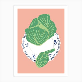 Food Illustration Lettuce Artichoke Preppy Contemporary Kitchen Art Print