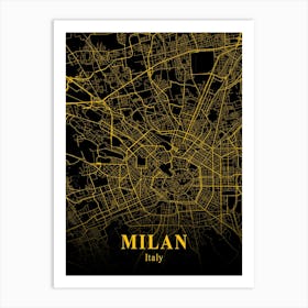 Milan Gold City Map 1 Art Print