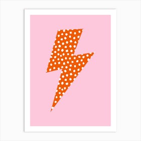 Spotty Orange Lightning Bolt on Pink Art Print