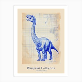 Edmontosaurus Dinosaur Blue Print Sketch 1 Poster Art Print