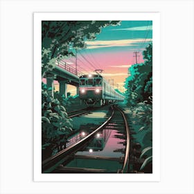 Lofi Anime Art, Retro Anime Train Art Print: Lofi Hip Hop Japan-Inspired Urban Decor, Perfect Bedroom Gift, Vaporwave Wall Art Art Print