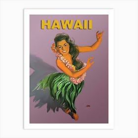 Hawaii, Hula Girl Dance, Vintage Travel Poster Art Print