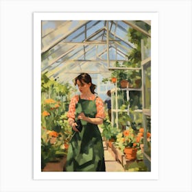 Greenhouse With Lady - expressionism Art Print