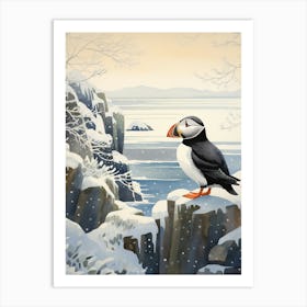 Winter Bird Painting Puffin 3 Art Print