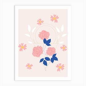 Pink Flowers And Geometrics Art Print