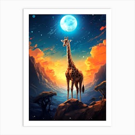 Giraffe In The Night Sky Art Print