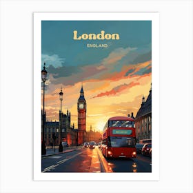 London England Sunset Travel Illustration Art Print