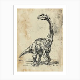 Plateosaurus Dinosaur Black Ink & Sepia Illustration 4 Art Print