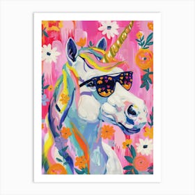 Floral Unicorn With Sunglasses 3 Art Print