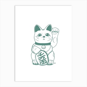 Green Lucky Cat Art Print