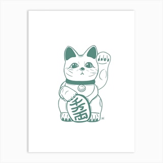 Green Lucky Cat Art Print