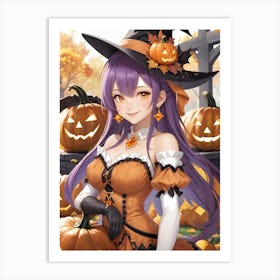 Sexy Girl With Pumpkin Halloween Painting (9) Art Print