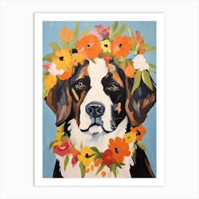 Saint Bernard Portrait With A Flower Crown, Matisse Painting Style 1 Art Print