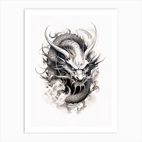 Chinese New Year Dragon Black And White Ink 4 Art Print