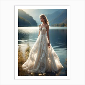 Beautiful Bride By The Lake Art Print