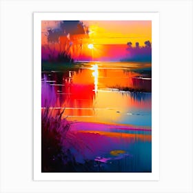 Sunrise Over Pond Waterscape Bright Abstract 1 Art Print