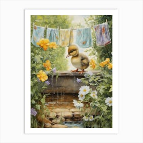 Duckling Under The Washing Line 2 Art Print