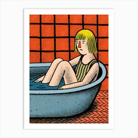 Woman Girl In Bathtub Art Print