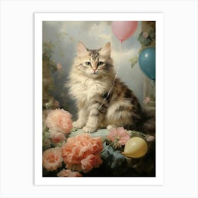 Cat With Balloons Rococo Style Art Print