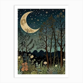 Night In The Forest Style William Morris Art Print 2 Art Print