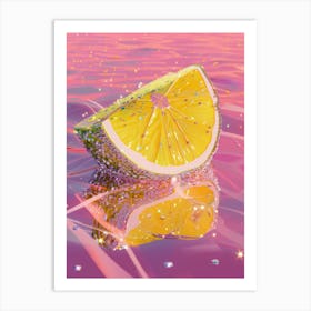 Disco Lemon Pink Poster Glam Glitter Effect Lemons Art Print