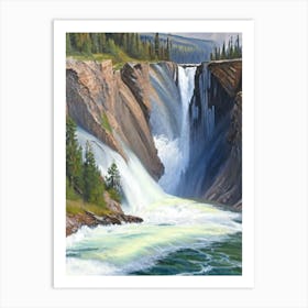 The Upper Falls Of The Yellowstone River, United States Peaceful Oil Art  Art Print