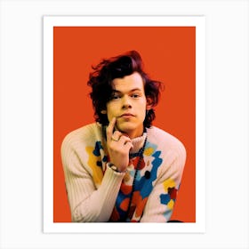 Harry Styles Portrait Red And Pink 1 Art Print