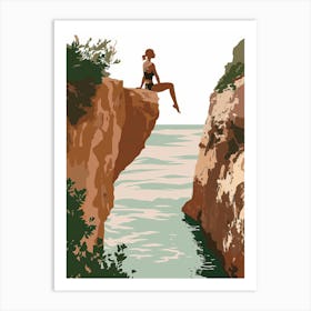 Girl Sitting On Cliff Art Print