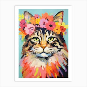 Maine Coon Cat With A Flower Crown Painting Matisse Style 3 Art Print