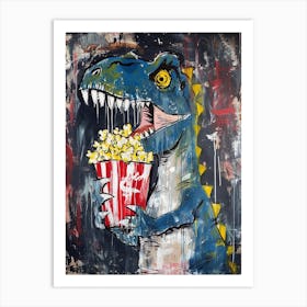 Paint Splash Dinosaur Eating Popcorn 3 Art Print