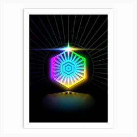 Neon Geometric Glyph in Candy Blue and Pink with Rainbow Sparkle on Black n.0078 Art Print
