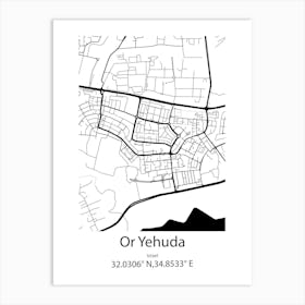 Or Yehuda,Israel Minimalist Map Art Print