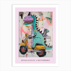 Dinosaur & Baby Dinosaur On A Motorbike Poster Art Print