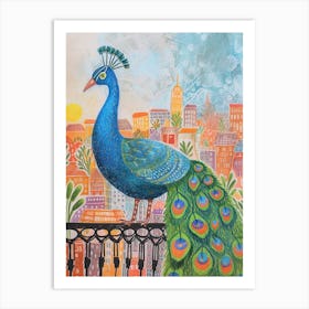 Peacock & The City Illustration 4 Art Print