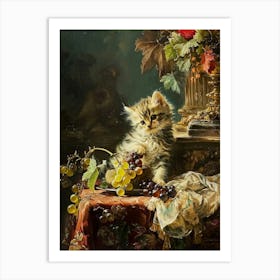 Rococo Painting Inspired Paintng Of A Kitten With Fruit 1 Art Print