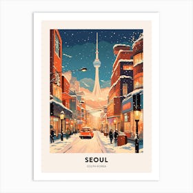 Winter Night  Travel Poster Seoul South Korea 1 Art Print