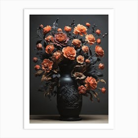 Black Vase With Orange Flowers Art Print