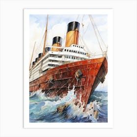 Titanic Sinking Ship Colour Illustration 3 Art Print