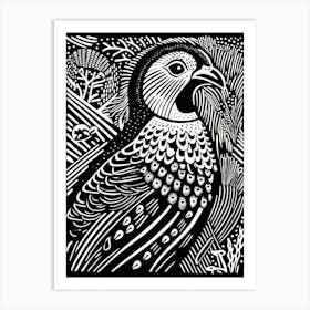 B&W Bird Linocut Pheasant 7 Art Print