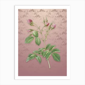 Vintage Crimson Evrat's Rose Botanical on Dusty Pink Pattern n.2167 Art Print